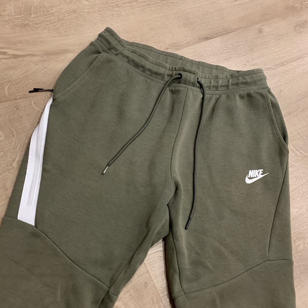 Nike Tech Fleece Pants Men's Small S Olive Green / White Jogger Sweatpants Zip - Picture 2 of 7